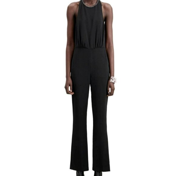 The Kooples $395 Chain Neck T Back Black Jumpsuit Sz Medium NWT - Picture 3 of 10